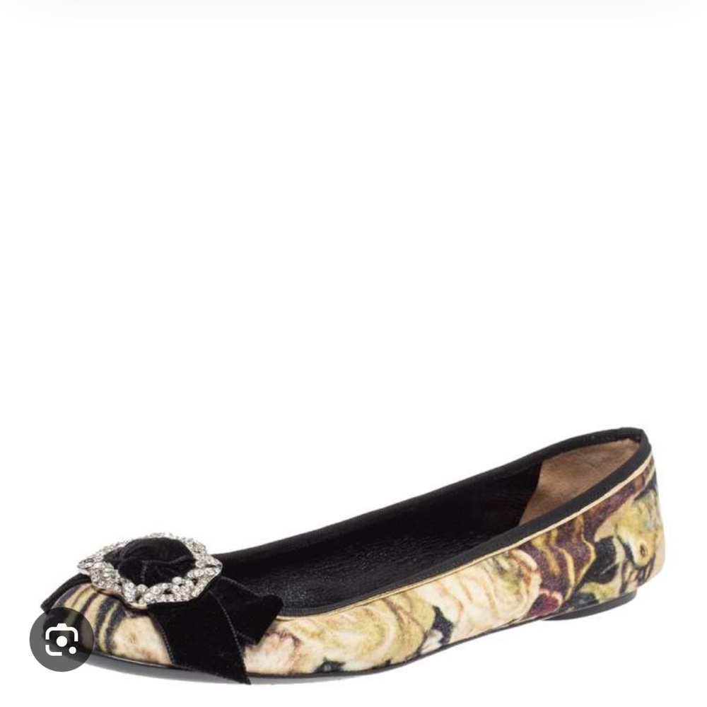 D&G Multicolor Velvet Flats with Crystal Bow